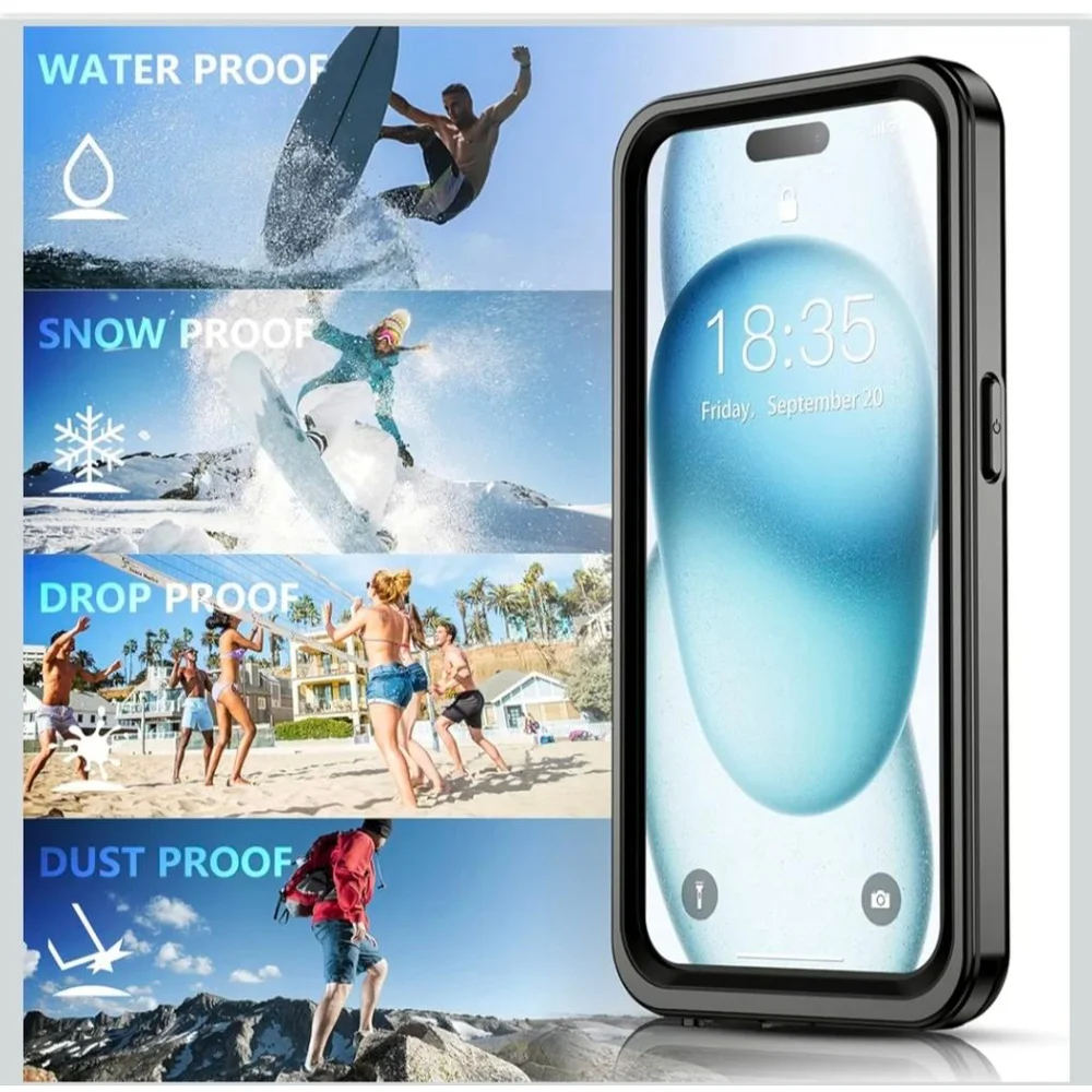Black/Clear iPhone 15 Waterproof Shockproof Phone Case‎ One Size